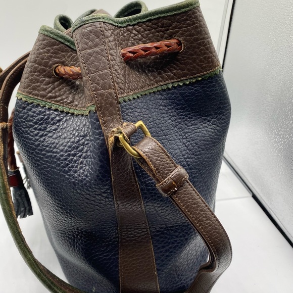 Dooney & Bourke navy w green & brown trim VTG TETON shoulder bag#597 - Picture 6 of 12